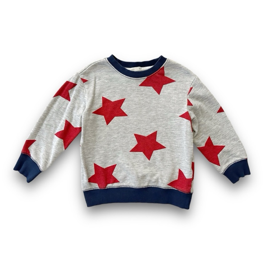 H&M Gray Sweatshirt with Red Stars and Navy Trim